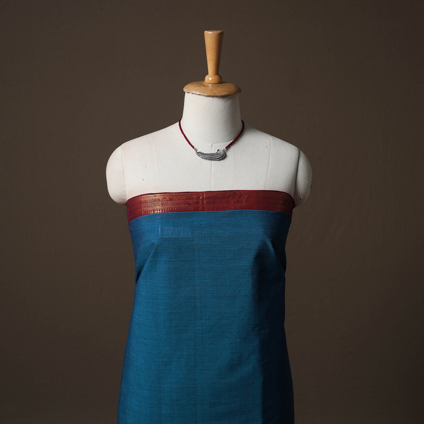 Mangalagiri Handwoven Cotton 2pc Unstitched Dress Material Kurta Set with Jewellery 09