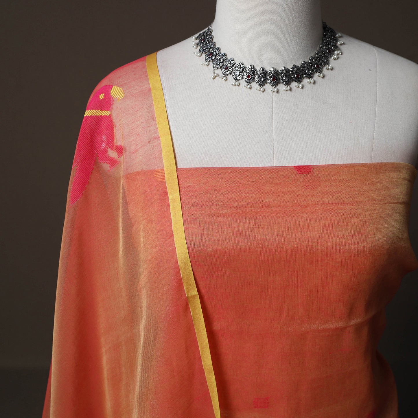 Handwoven Phulia Jamdani Muslin Silk 2pc Unstitched Dress Material Kurta Set 22
