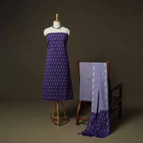Purple - Pochampally Ikat Weave 3pc Cotton Unstitched Dress Material Suit Set 04