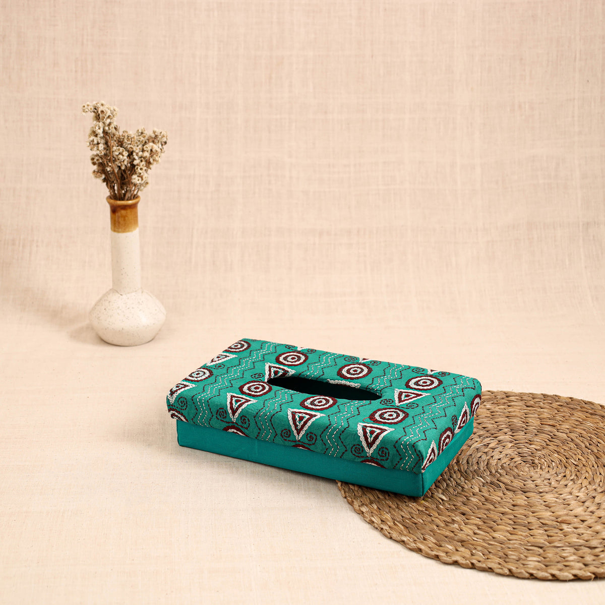 Blue - handcrafted bengal kantha work tissue box 38