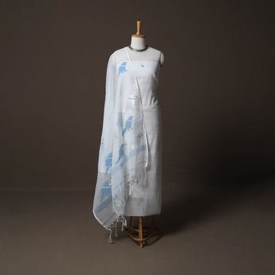 Handwoven Phulia Jamdani Muslin Silk 2pc Unstitched Dress Material Kurta Set 23