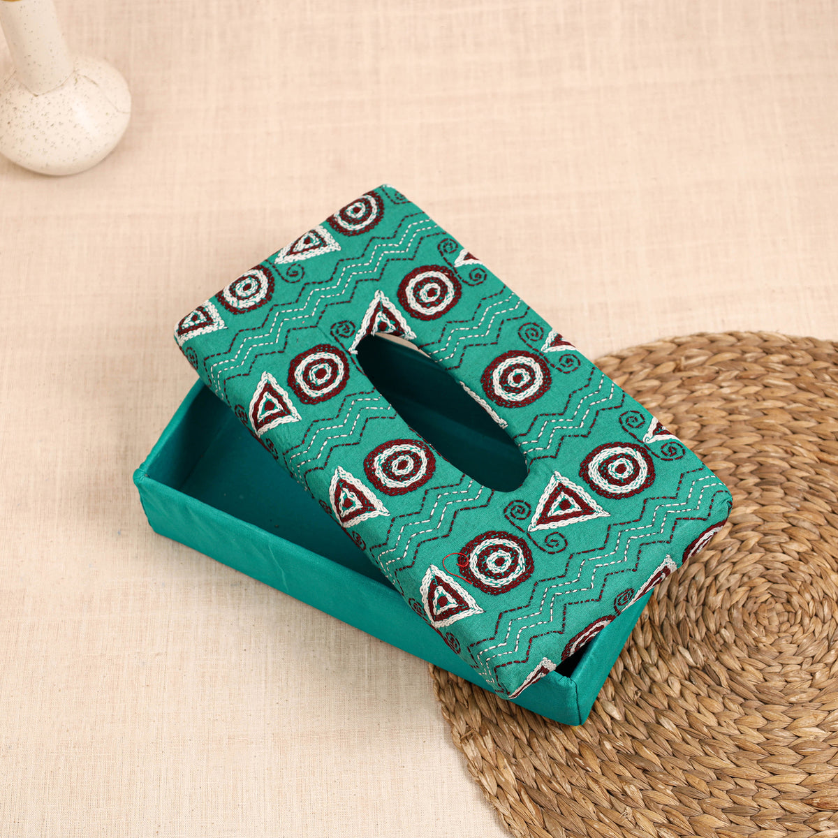 Blue - handcrafted bengal kantha work tissue box 38