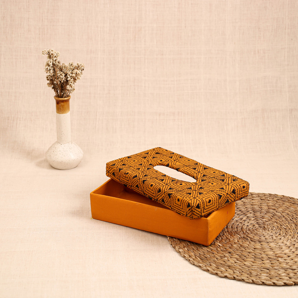 Yellow - handcrafted bengal kantha work tissue box 17