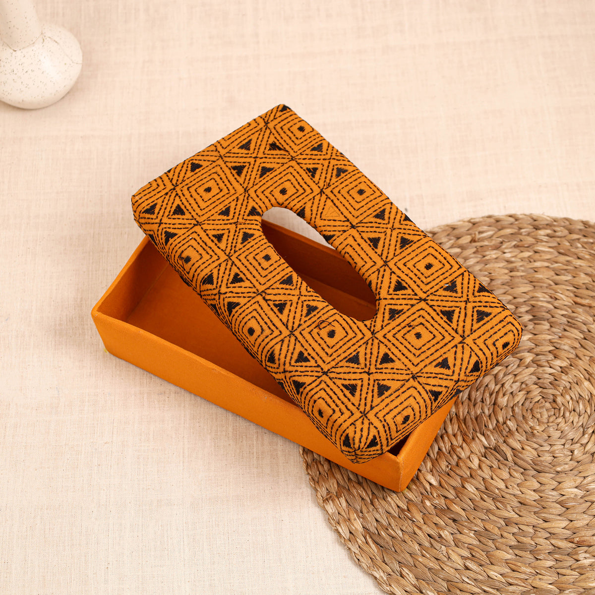 Yellow - handcrafted bengal kantha work tissue box 17