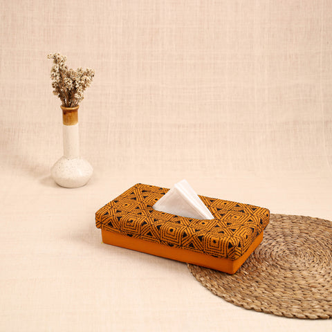 Yellow - handcrafted bengal kantha work tissue box 17