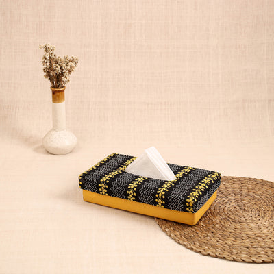 Yellow - handcrafted bengal kantha work tissue box 03