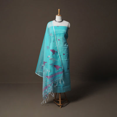 Handwoven Phulia Jamdani Muslin Silk 2pc Unstitched Dress Material Kurta Set 25