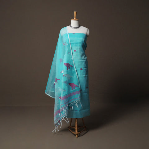 Handwoven Phulia Jamdani Muslin Silk 2pc Unstitched Dress Material Kurta Set 25