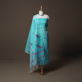 Handwoven Phulia Jamdani Muslin Silk 2pc Unstitched Dress Material Kurta Set 25