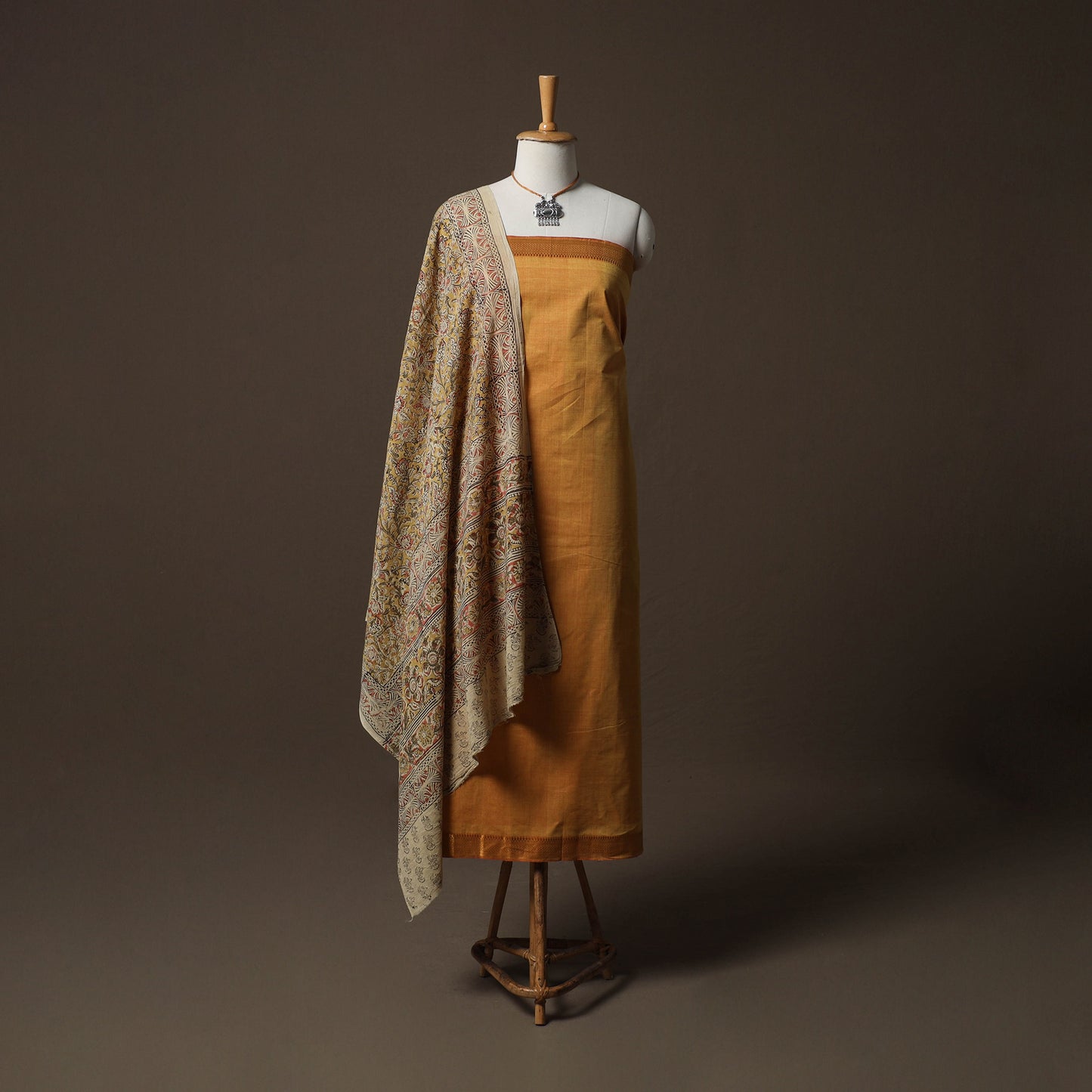 Mangalagiri Handwoven Cotton 2pc Unstitched Dress Material Kurta Set with Jewellery 12