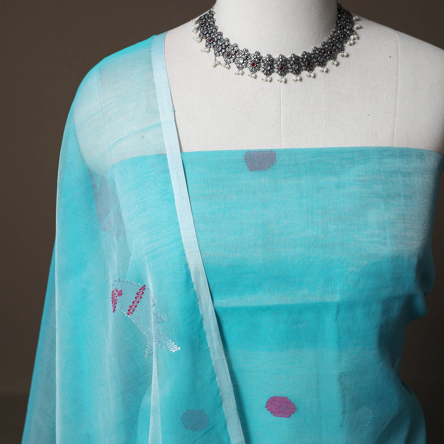 Handwoven Phulia Jamdani Muslin Silk 2pc Unstitched Dress Material Kurta Set 25