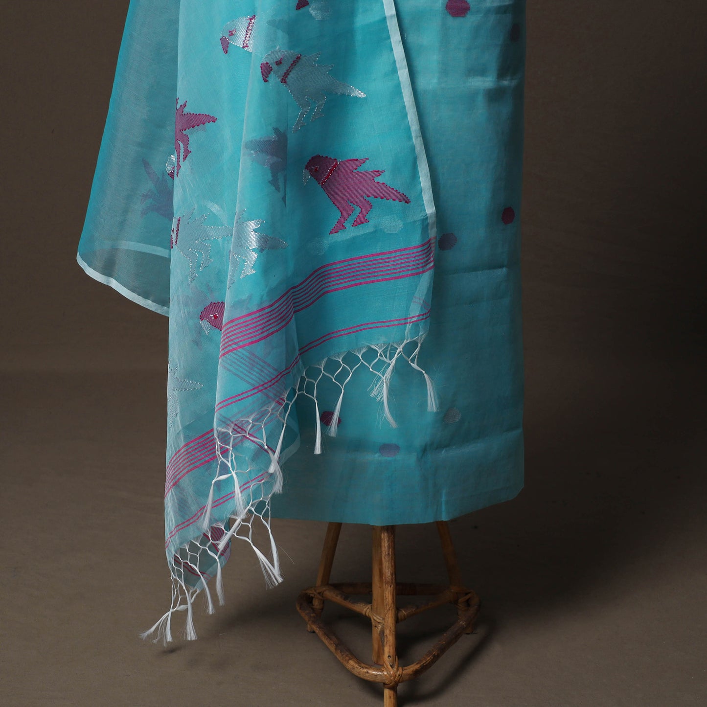 Handwoven Phulia Jamdani Muslin Silk 2pc Unstitched Dress Material Kurta Set 25