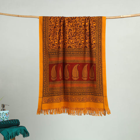 Orange - bagh hand cotton handloom towel 26 - handcrafted