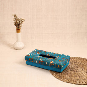 Blue - handcrafted bengal kantha work tissue box 04
