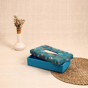 Blue - handcrafted bengal kantha work tissue box 04