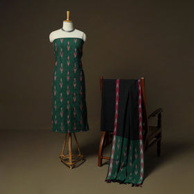Green - Pochampally Ikat Weave 3pc Cotton Unstitched Dress Material Suit Set 06