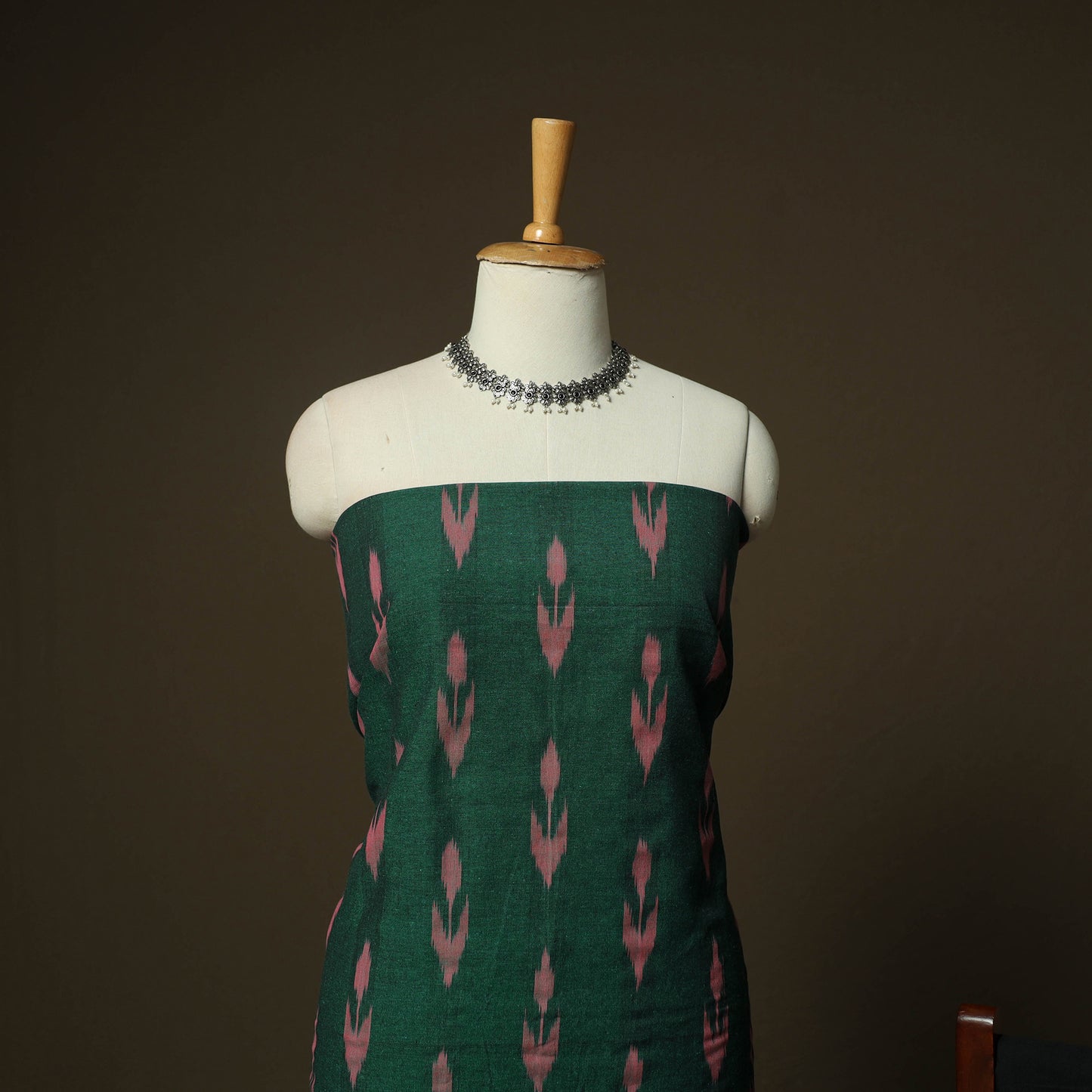 Green - Pochampally Ikat Weave 3pc Cotton Unstitched Dress Material Suit Set 06