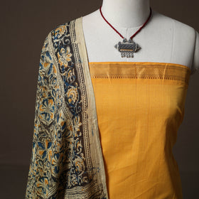 Mangalagiri Handwoven Cotton 2pc Unstitched Dress Material Kurta Set with Jewellery 13