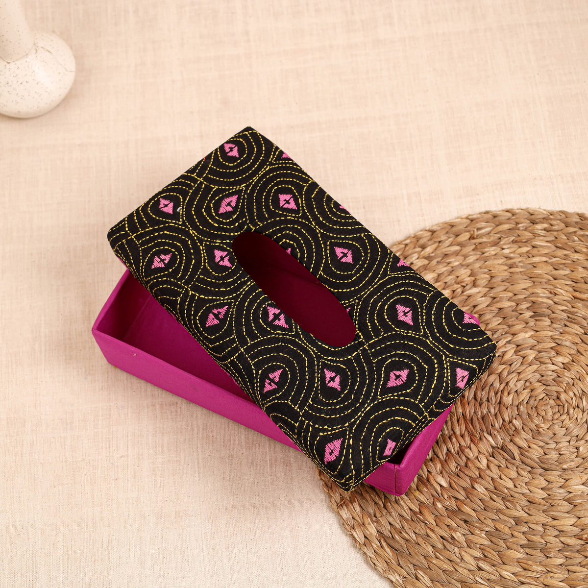 Pink - handcrafted bengal kantha work tissue box 05
