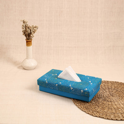 Blue - handcrafted bengal kantha work tissue box 06