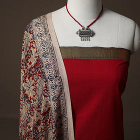 Mangalagiri Handwoven Cotton 2pc Unstitched Dress Material Kurta Set with Jewellery 14