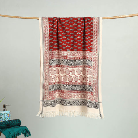 Red Bagh Hand Block Print Cotton Handloom Towel