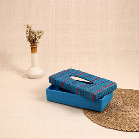 Blue - handcrafted bengal kantha work tissue box 07