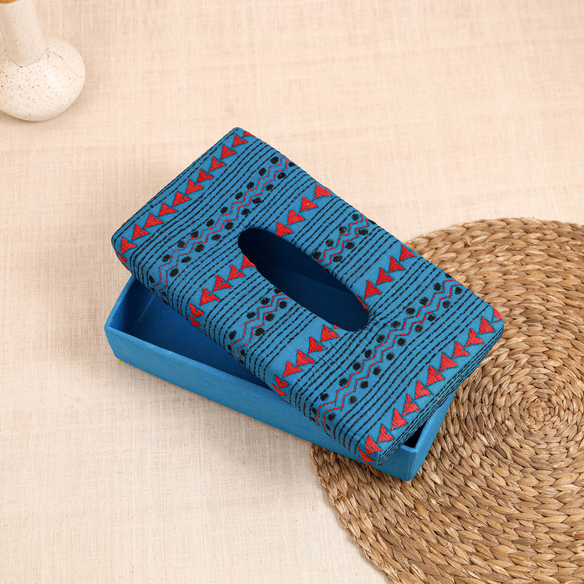 Blue - handcrafted bengal kantha work tissue box 07