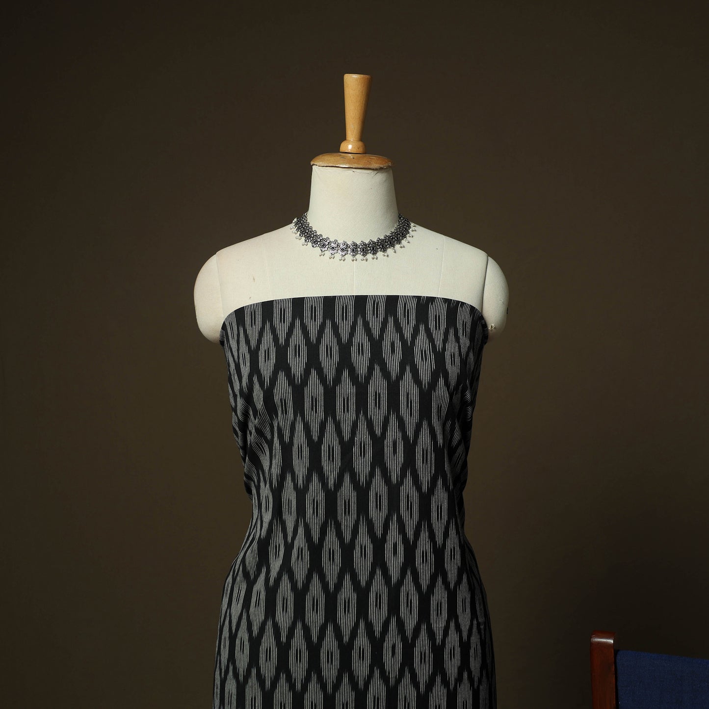 Black - Pochampally Ikat Weave 3pc Cotton Unstitched Dress Material Suit Set 08