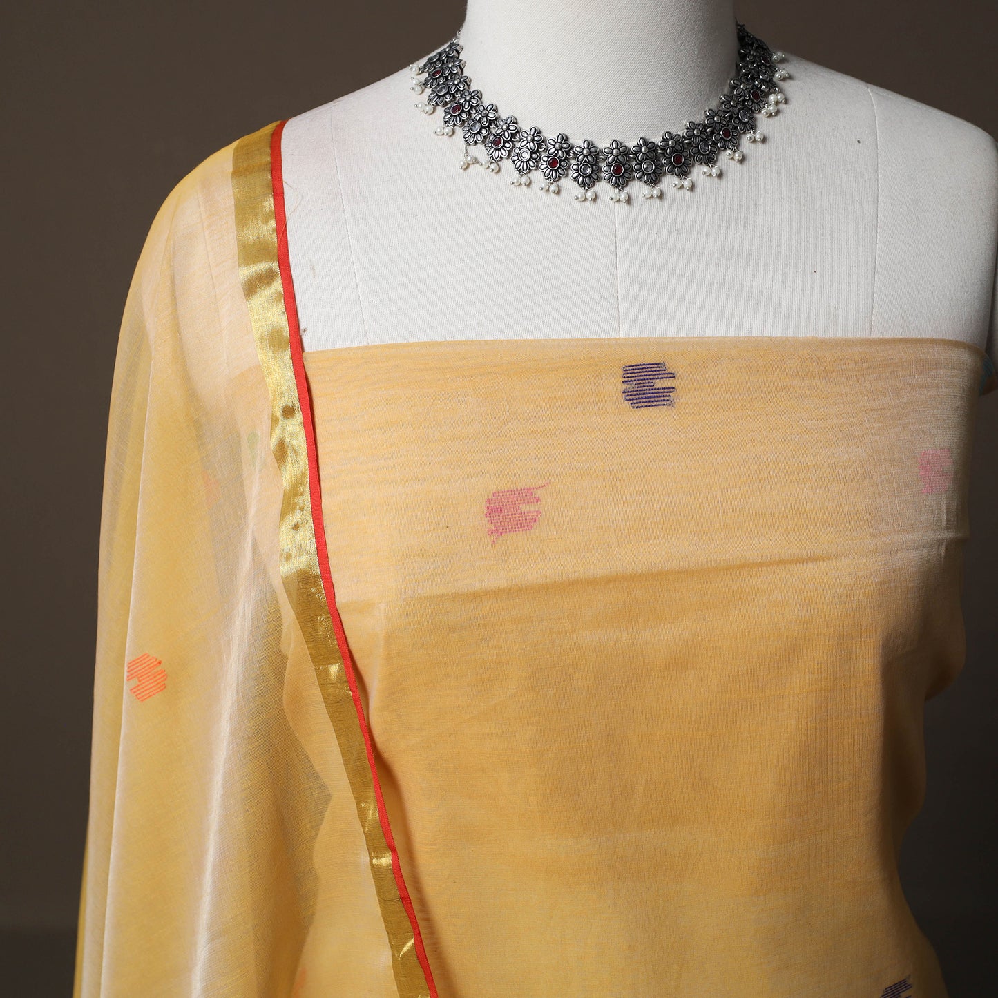 Handwoven Phulia Jamdani Muslin Silk 2pc Unstitched Dress Material Kurta Set 29