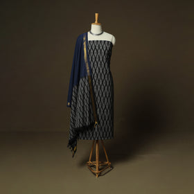 Black - Pochampally Ikat Weave 3pc Cotton Unstitched Dress Material Suit Set 08