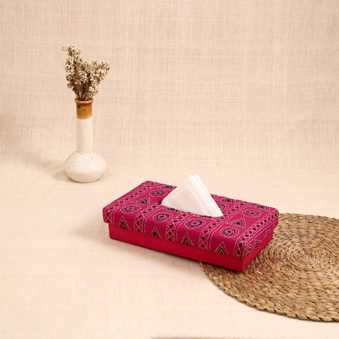 Pink - handcrafted bengal kantha work tissue box 08