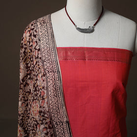 Mangalagiri Handwoven Cotton 2pc Unstitched Dress Material Kurta Set with Jewellery 17