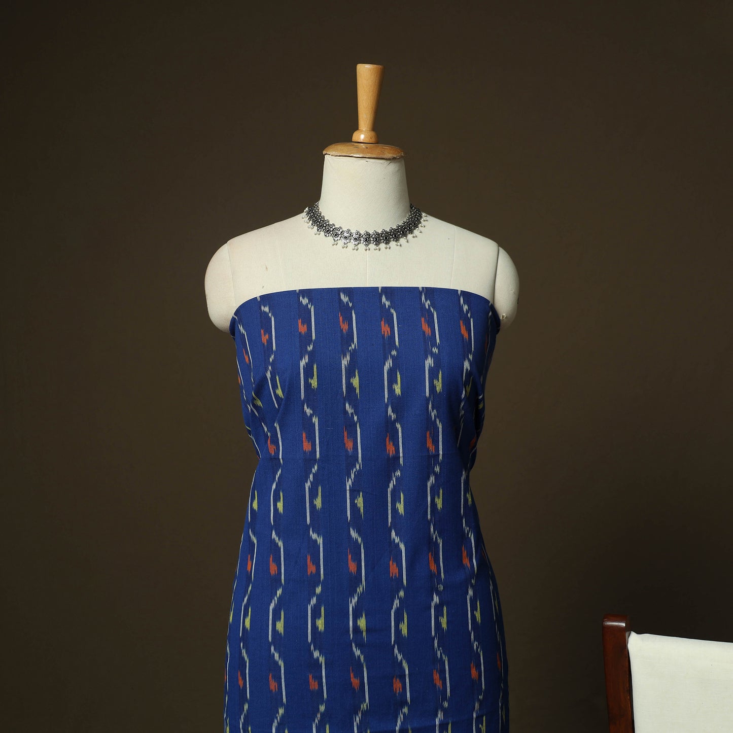 Blue - Pochampally Ikat Weave 3pc Cotton Unstitched Dress Material Suit Set 09