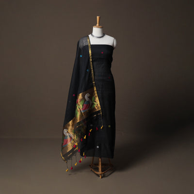 Handwoven Phulia Jamdani Muslin Silk 2pc Unstitched Dress Material Kurta Set 31