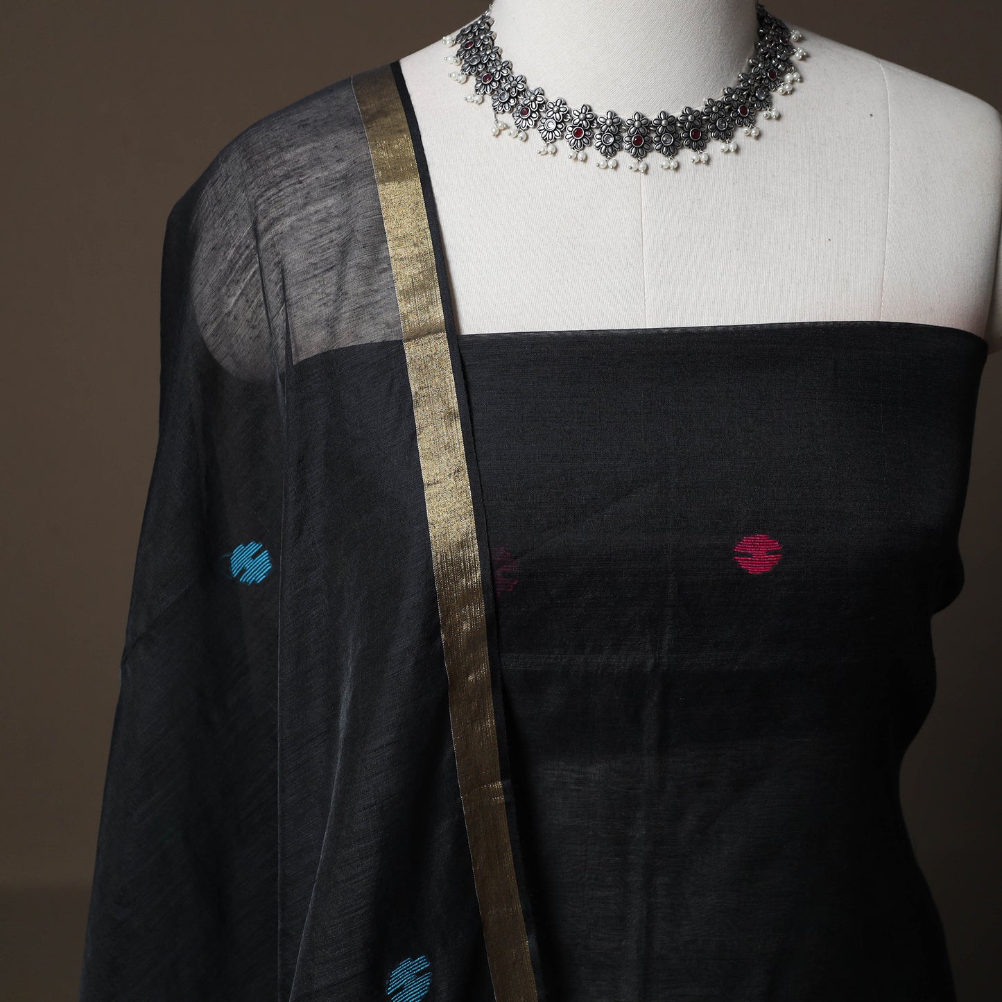 Handwoven Phulia Jamdani Muslin Silk 2pc Unstitched Dress Material Kurta Set 31