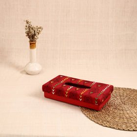 Red - handcrafted bengal kantha work tissue box 09
