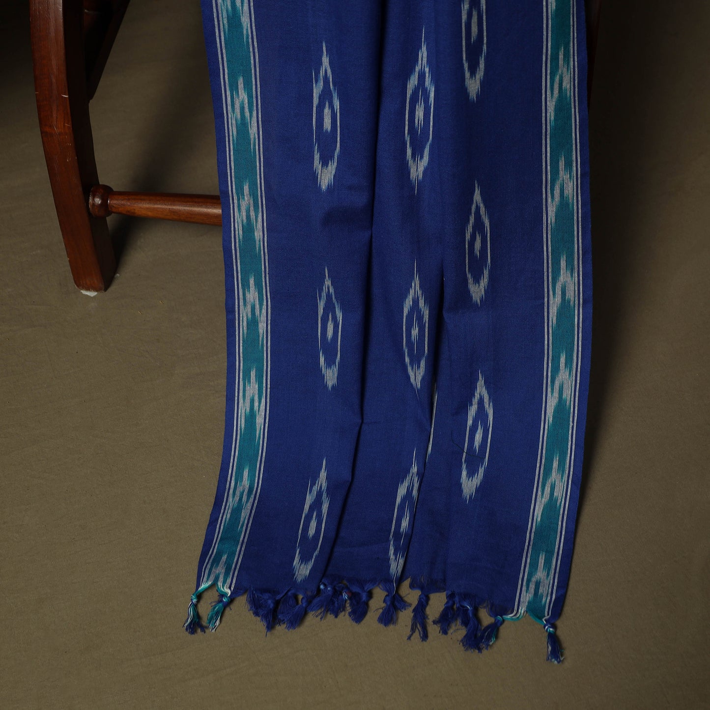 Blue - Pochampally Ikat Weave 3pc Cotton Unstitched Dress Material Suit Set 10