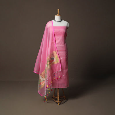 Handwoven Phulia Jamdani Muslin Silk 2pc Unstitched Dress Material Kurta Set 32
