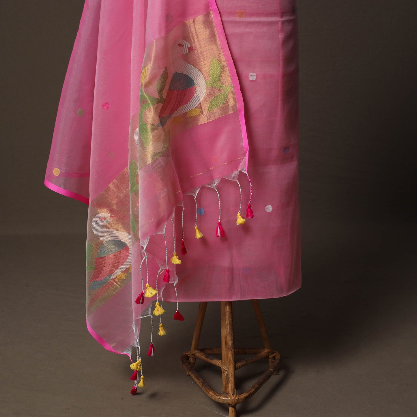 Handwoven Phulia Jamdani Muslin Silk 2pc Unstitched Dress Material Kurta Set 32