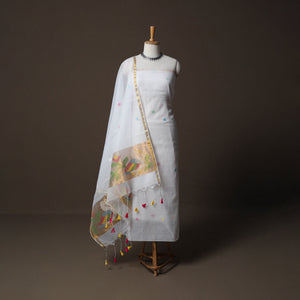 Handwoven Phulia Jamdani Muslin Silk 2pc Unstitched Dress Material Kurta Set 33