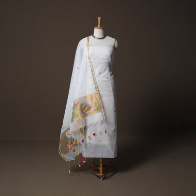 Handwoven Phulia Jamdani Muslin Silk 2pc Unstitched Dress Material Kurta Set 33