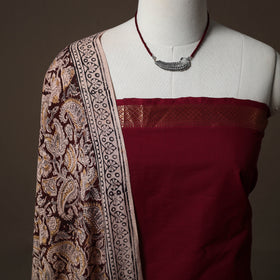 Mangalagiri Handwoven Cotton 2pc Unstitched Dress Material Kurta Set with Jewellery 19