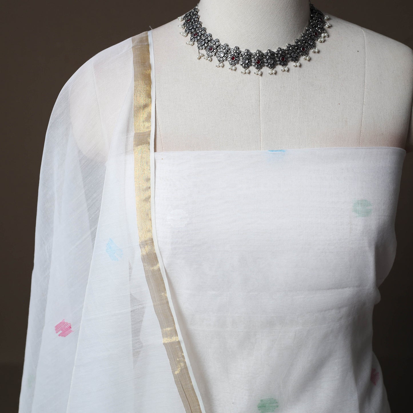 Handwoven Phulia Jamdani Muslin Silk 2pc Unstitched Dress Material Kurta Set 33