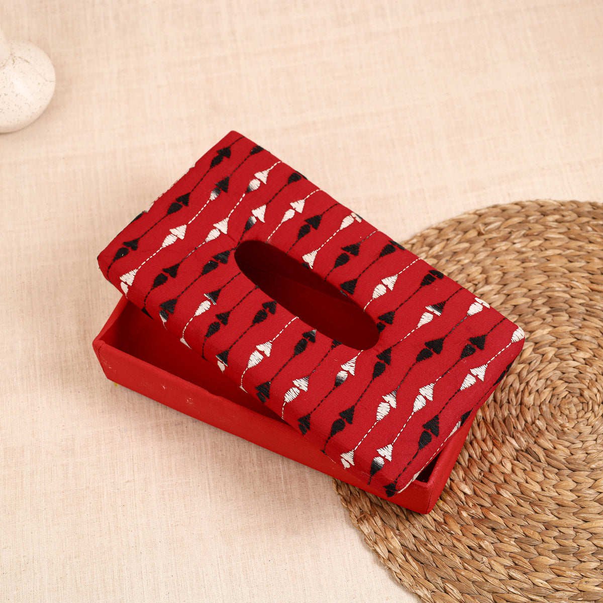 Red - handcrafted bengal kantha work tissue box 10