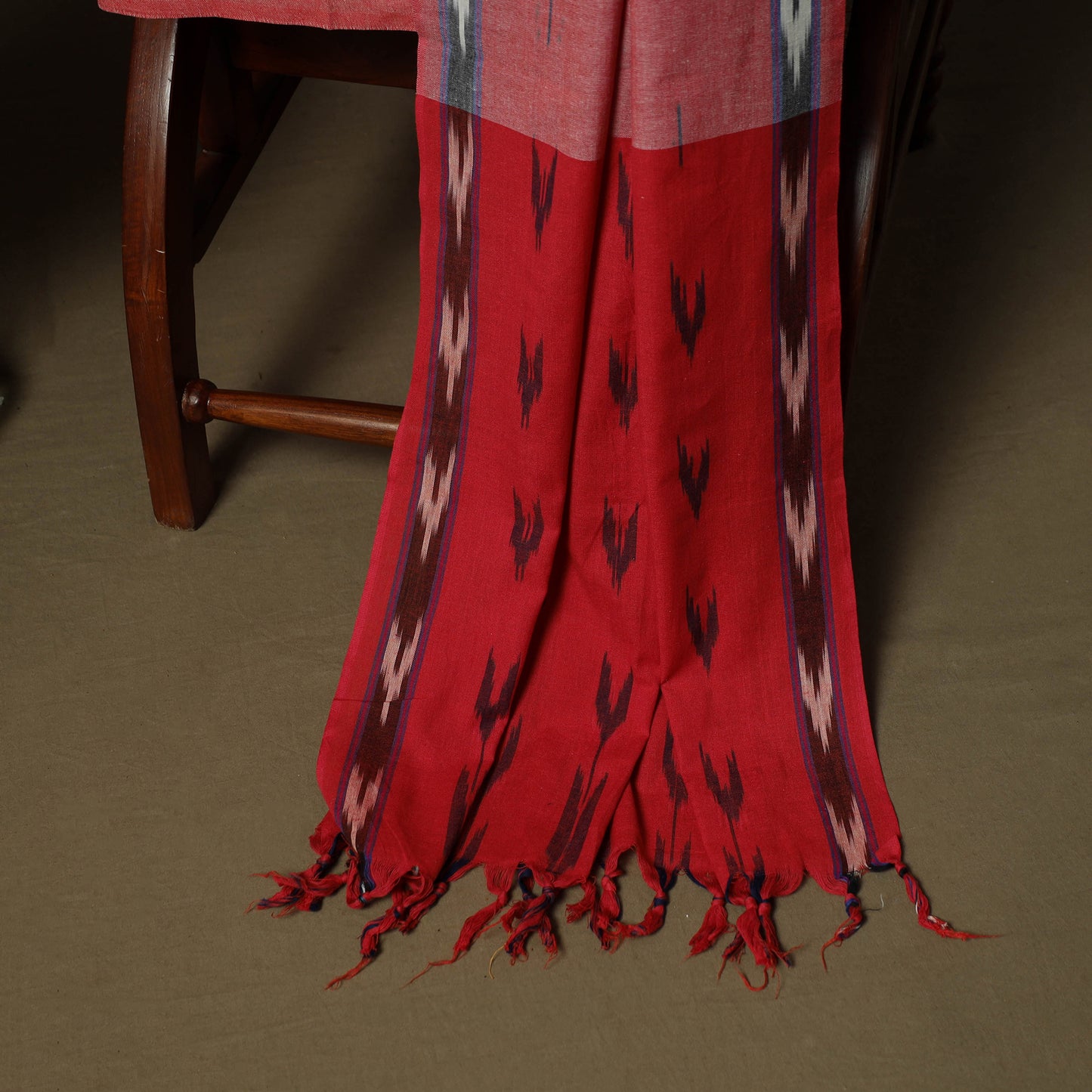 Red - Pochampally Ikat Weave 3pc Cotton Unstitched Dress Material Suit Set 11