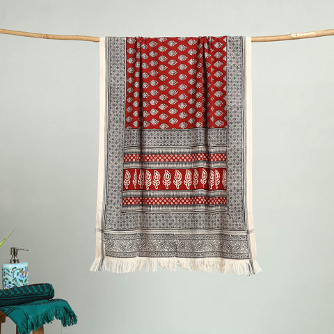 Red - bagh hand cotton handloom towel 35 - handcrafted