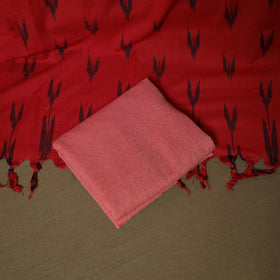 Red - Pochampally Ikat Weave 3pc Cotton Unstitched Dress Material Suit Set 11