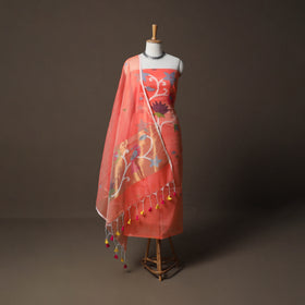 Handwoven Phulia Jamdani Muslin Silk 2pc Unstitched Dress Material Kurta Set 34