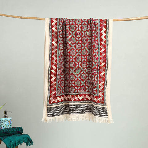 Red - bagh hand cotton handloom towel 36 - handcrafted